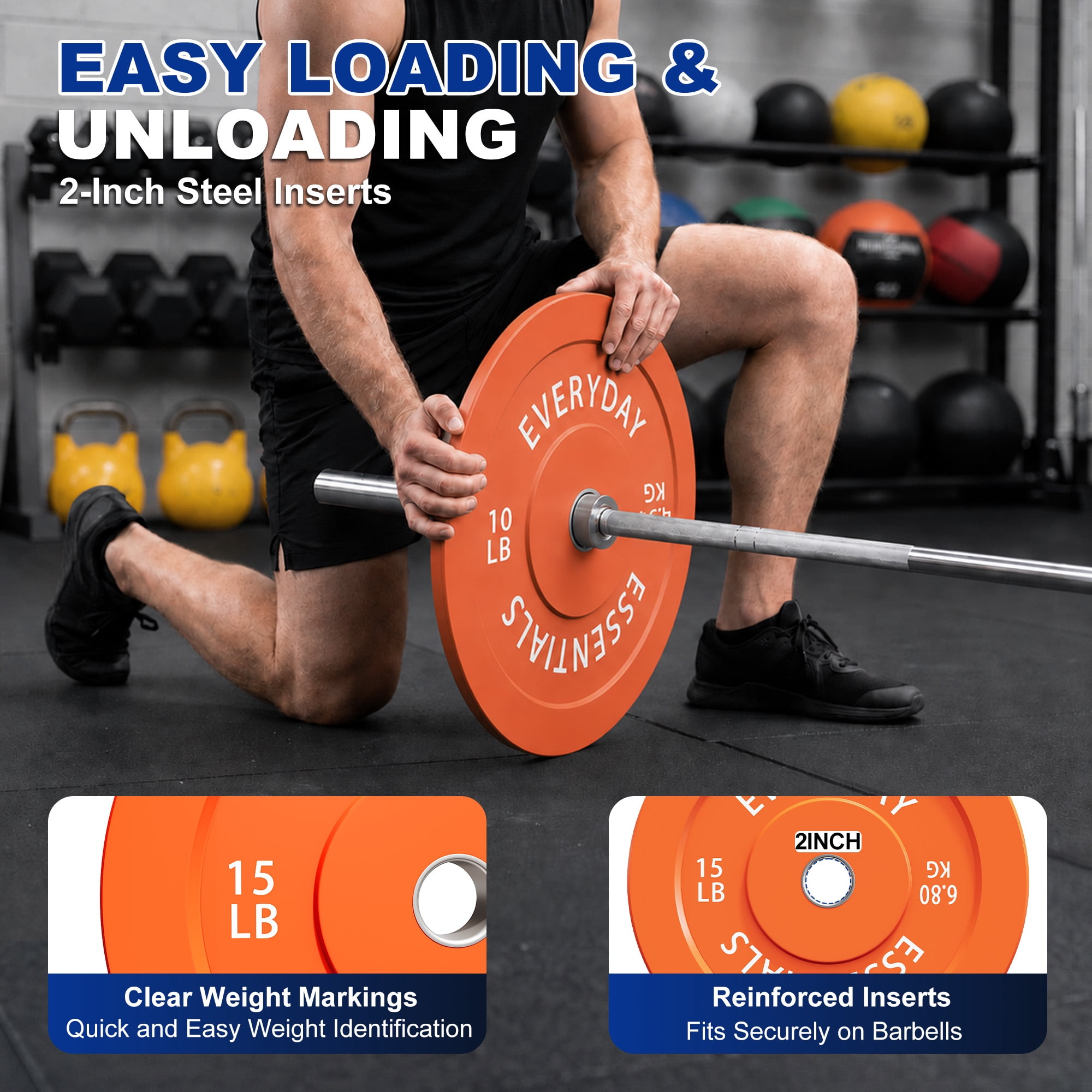 Sustainova 15 LB Olympic Bumper Plate Pair, Durable Rubber Weight Plates with 2-Inch Steel Insert, Low-Rebound Design for Home Gym and Strength Training