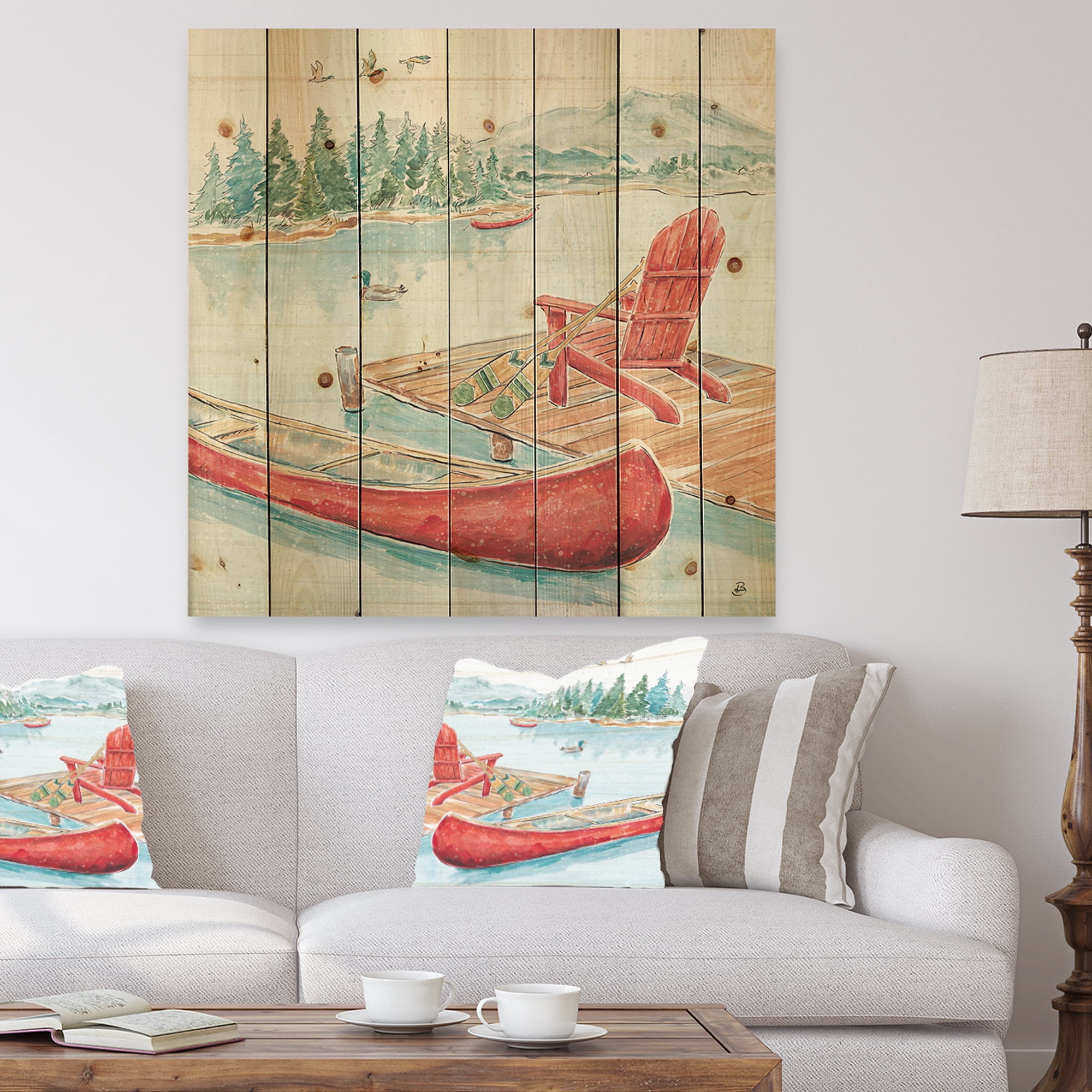 Designart 'Lake Moments IV' Lake House Print on Natural Pine Wood