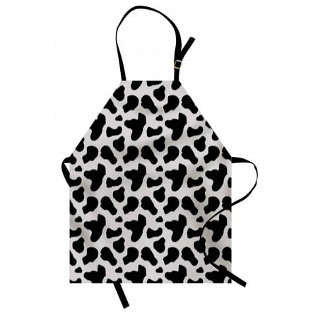 Como Kitchen - Cow Print Apron Cow Hide Pattern with Black Spots Farm Life with Cattle Camouflage Animal Skin, Unisex Kitchen Bib Apron with Adjustable Neck for Cooking Baking Gardening, White Black, by Ambesonne