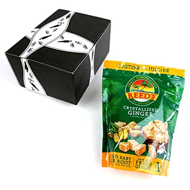Reeds Crystallized Ginger Candy, 1 Lb Bag In A Blacktie Box
