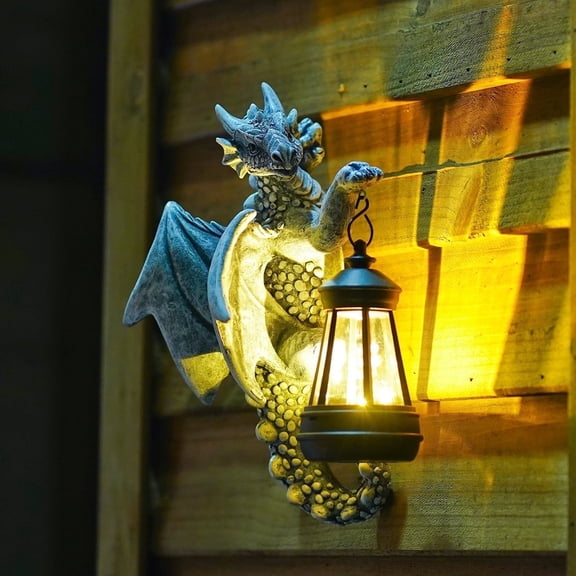 Solar Garden Decor Dragon Tree Hugger - Garden Statues for Outside Yard Whimsical Art