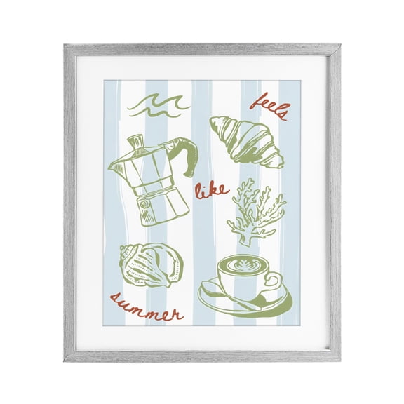 Stupell Industries Farmhouse Feels Like Summer on Stripes Gray Framed Print Under Glass, 17 x 21, by The Prints Vibe
