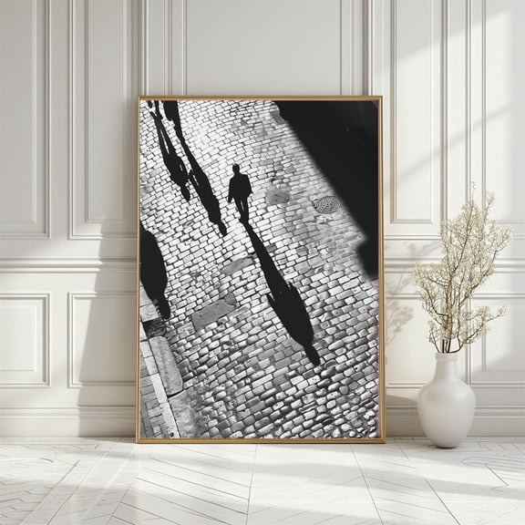 Black and White City Street Art Poster, Italian Cobblestone Road Photography, Size 8x12 UNFFRAMED F03.1.7l1824