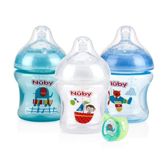 Botellas Nuby Natural Touch Azules con Pezón de Flujo Lento y Chupete Orto para Niño multicolor