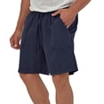 thumbnail image 4 of Domuza Men's Solid Color Cotton Linen Casual Shorts Loose Fit Drawstring Short Stretch Summer Beach Wear with Pockets Navy L, 4 of 4