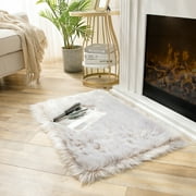 Ashler Soft Fluffy Faux Sheepskin Fur Area Rug Decorative Indoor Floor Mat, Rectangle Light Beige, 2 x 3 Feet
