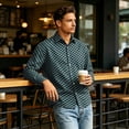 thumbnail image 2 of Casual Work Check Gingham Long Sleeve Button Down Shirt for Men Soft Stretch Regular Fit Lapel Collar Machine Washable Business Commute Fall Occasions S, 2 of 3