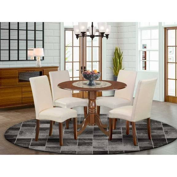 East West Furniture Dublin 5-piece Wood Dining Set in Mahogany/Cream