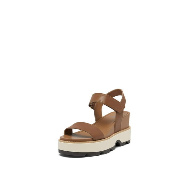 Sandalia Sorel Contemporánea con Cuña, Terciopelo Tan Marrón Oscuro