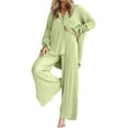 thumbnail image 1 of Timegard Lounge Outfits for Women 2pc Long Sleeve Button up Solid Color Shirts Side Split Wide Leg Pants Fall Sets, 1 of 7