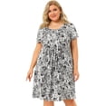 thumbnail image 4 of Women's Plus Size Dress Short Sleeve Inverted Box Pleat Floral Dresses Black 1X, 4 of 7