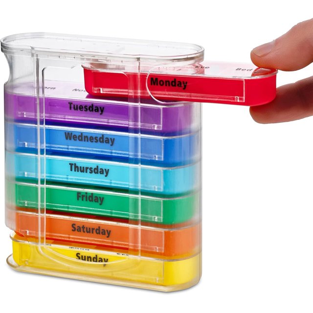 Weekly Pill Organizer Four TimesaDay of Dispensers with Stackable AM/PM Compartments