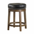 thumbnail image 2 of Bara 25 Inch Swivel Counter Stool- Black Round Faux Leather- Brown- Set of 2, 2 of 6