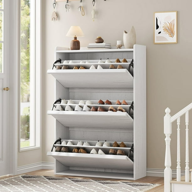 Yeshouse Armarios de zapatos con 3 cajones plegables, armarios de organizador de zapatos de madera con estante ajustable, armarios de zapatos ocultos para pasillo, sala de estar