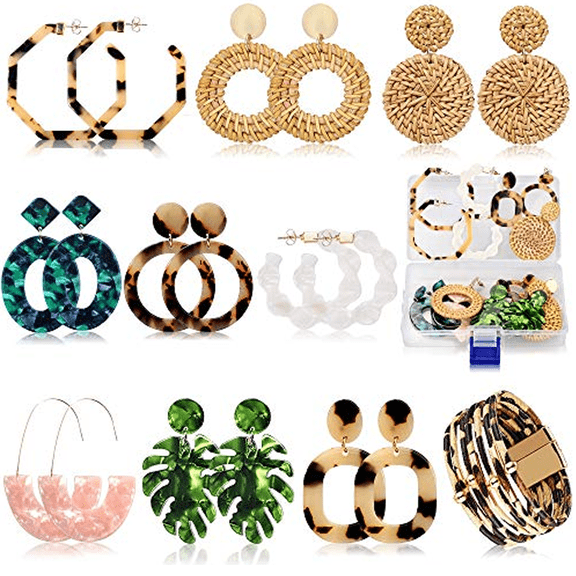 9 Pairs Drop Dangle Earrings boho Fashion Jewelry Rattan Acrylic Statement Boho Bohemian Earrings Set for Women