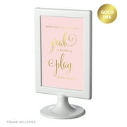 Framed Party Signs, Blush Pink with Gold Ink, 4x6-inch, Don't Feel Like Dancing? Grab a Buddy and Play Some Games!