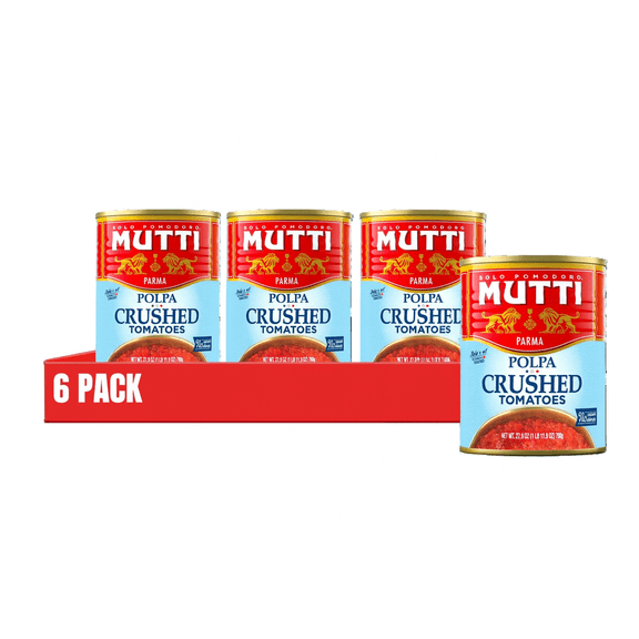 Mutti 100% Italian Crushed Tomatoes (Polpa), 27.9 oz Cans, 6 Pack, Italy’s #1 Brand of Tomatoes, No Additives or Preservatives
