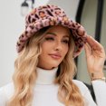 thumbnail image 4 of Yuanlong Womens Bucket Hat Fuzzy Leopard Print Plush Warm Winter Hat Wide Brim Windproof Retro Stylish Streetwear Headwear, 4 of 5