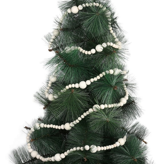 7ft Wood beads garland for Christmas Tree I Farmhouse decor Boho Home Decor Rustic French Country Home Wooden Beaded Gralands I Natural Boho Decorations Wall Hanging Prayer Beads White Xmas charm