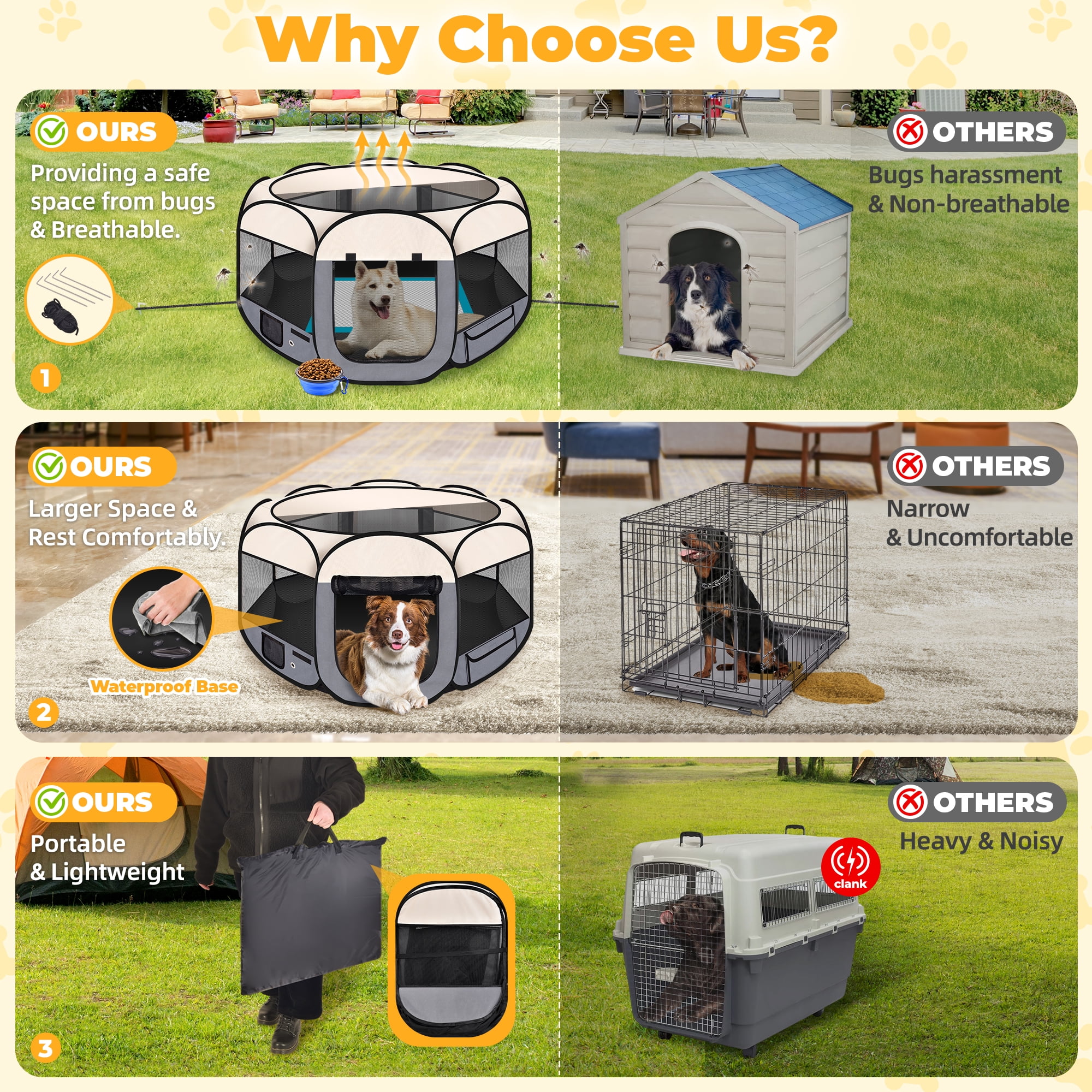 Large Pet Playpen for Dogs & Cats, 45"/ 114CM Diameter 23"/60CM Height Pet Playpens Foldable Portable Indoor Outdoor Exercise Pen with Carrying Case for Cat Puppy Rabbit, Gray