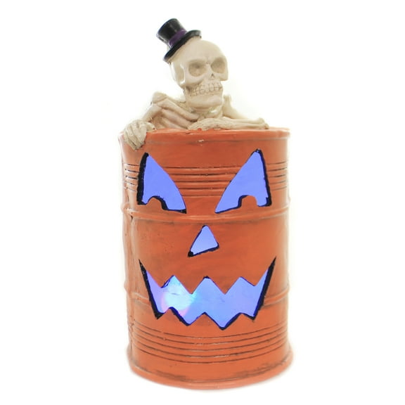 Halloween Skeleton In Oil Drum Polyresin Led Light Bones Rh442