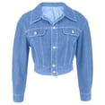 thumbnail image 4 of Blmnix Button Women's Coats, Jackets & Vests Denim Jean Jacket Women Trucker Jackets Blue Cocoon Long Sleeve Cropped Jackets for Women Casual, 4 of 6
