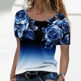 thumbnail image 2 of Camiseta informal de manga corta con estampado de flores y cuello redondo para mujer Fridja  bn7368, 2 of 8