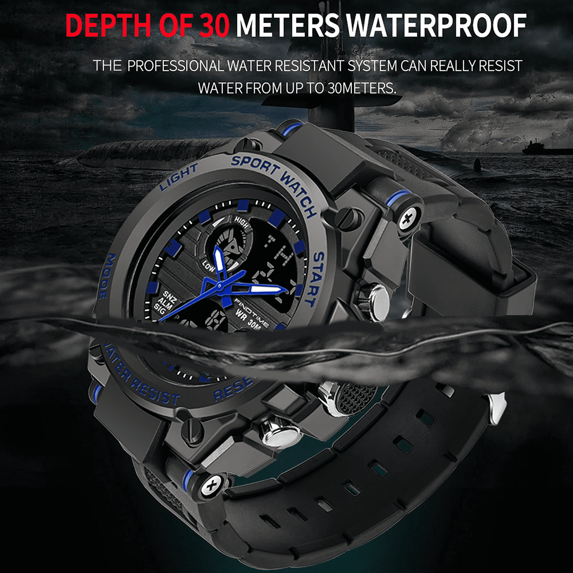 Findtime Men's Military Watch Outdoor Sports Electronic Watch Tactical Army Wristwatch LED Stopwatch Waterproof Digital Analog Watches