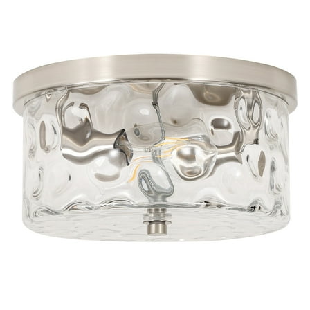 LamQee 2-Light Flush Mount Ceiling Light with Clear Hammered Glass 11.8" - Brushed Nickel