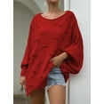 thumbnail image 3 of Women's Oversized Loose Off Shoulder Batwing Sleeve Hollow Knitted Pullover Sweater, Red, Large, 3 of 5