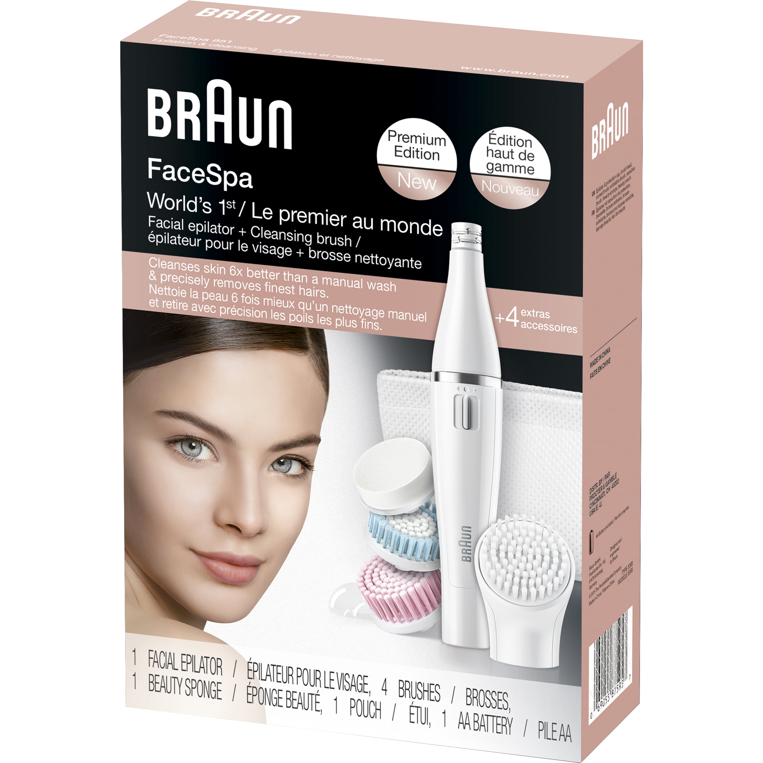 Braun 851 FaceSpa Mini-Facial Epilator with 4 Facial Cleansing 