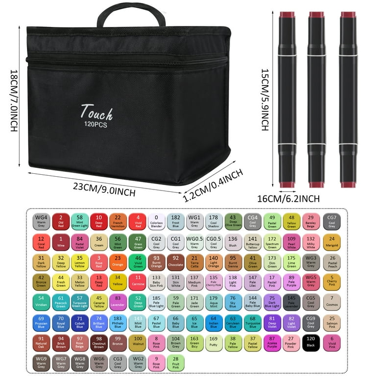 120 Colors Alcohol Based Markers, Alcohol Markers Set, Dual Tip Alcohol Sketching Drawing Markers Animation for Adults Kids, Size: 120pcs, Black