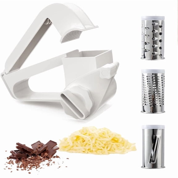UHIAGREE Cheese Grater with Handle,3in 1Hand Held Cheese Grater Rotary for Chocolate&Vegetable,White