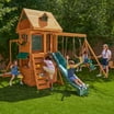 KidKraft Raptor Trail Wooden Outdoor Swing Set with Wavy Slide and Rock ...