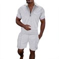 thumbnail image 1 of toraway Mens Shirts Light Blue Long Sleeve Male Casual Striped Gradient Ramp Print Two Piece Suit Zipper Short Sleeve Top Blouse Suit Drawstring Pocket Short Set XXL, 1 of 4