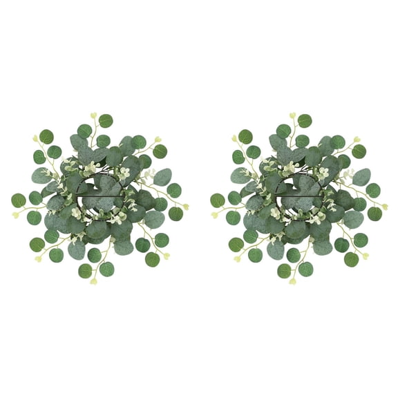 Home Decor 2Pcs Candle Ring Wreath Imitation Kitchen Cabinet Wreath Diameter Candle Ring Small Bohemian Wreath Column Candlestick Suitable For Wedding Parties Home Desktop Candles Holders