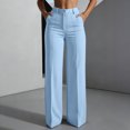 thumbnail image 3 of Hrsba Women Work Pants Solid Color High Waist Back Elastic Loose Wide Straight Leg Side Pockets Daily Trousers, 3 of 8