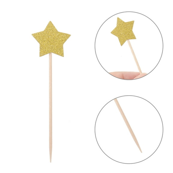 FRCOLOR Golden Paper Cake Decorating Supplies with Glitter Star Design for Wedding and Birthday Cake Toppers 8 Small 4 Big Picks