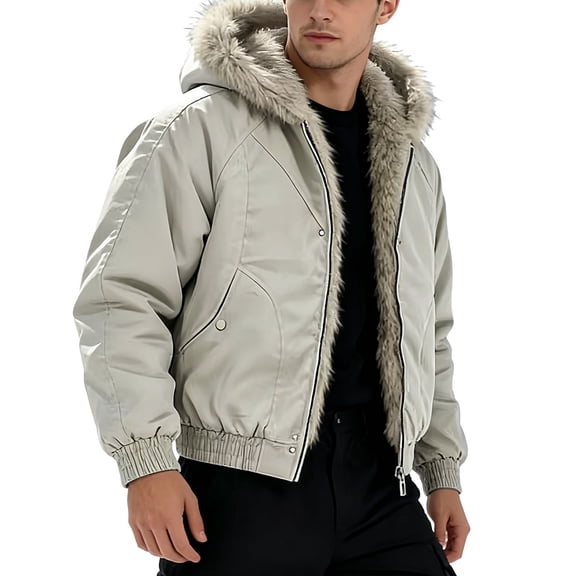 WRKEKC Winter Coats for Men Hooded Outerwear with Plush Lining Zip Up Windproof Warm Coat for Outdoor Daily Cold Weather