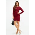 thumbnail image 2 of DEVOPS Women's Ruched Elegant Bodycon Long Sleeve Wrap Dress(X-Small, Wine Red), 2 of 6