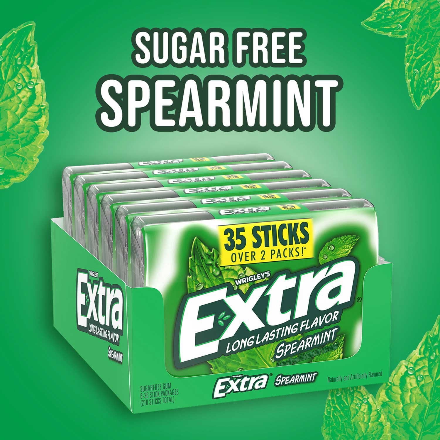 Extra Spearmint Sugar-Free Gum, 35 Pieces per Pack, 6 Packs With White Bowl By OMA