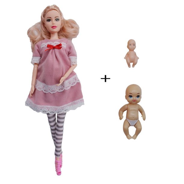 Muñecas embarazadas de juguete educativo para niños con dos bebés y zapatos aleatorios, accesorios, ropa de moda, regalo para juegos de Barbie