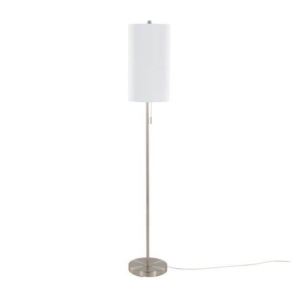 62" Contemporary Metal Floor Lamp in Brushed with White Textured Linen Shade from Grandview by LumiSource Brushed Nickel   Linen