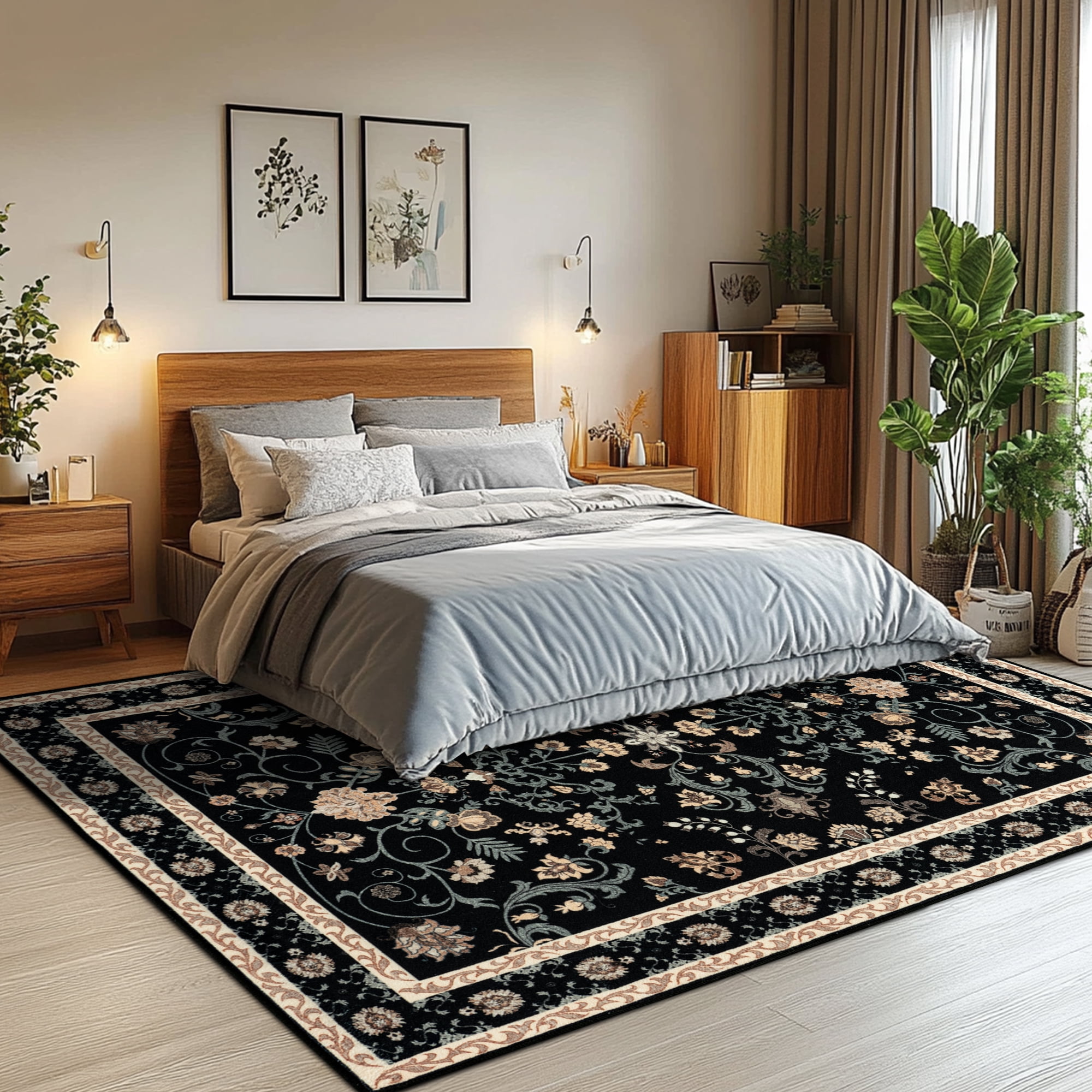 ZENELESS Washable Large Area Rugs for Living Room, 8x10 Non-slip Carpet for Dining Room,Modern Accent Rug for Bedroom, Black