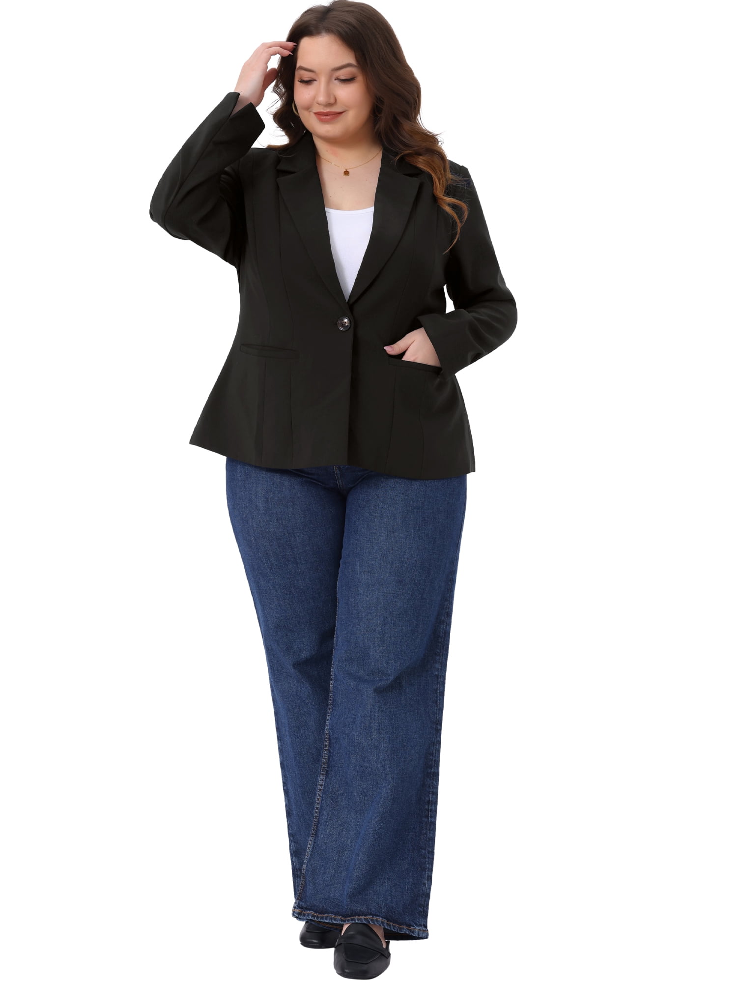 DARING DIVA Women's Plus Notched Lapel Long Sleeve Notched Lapel Business Blazer 3X Black