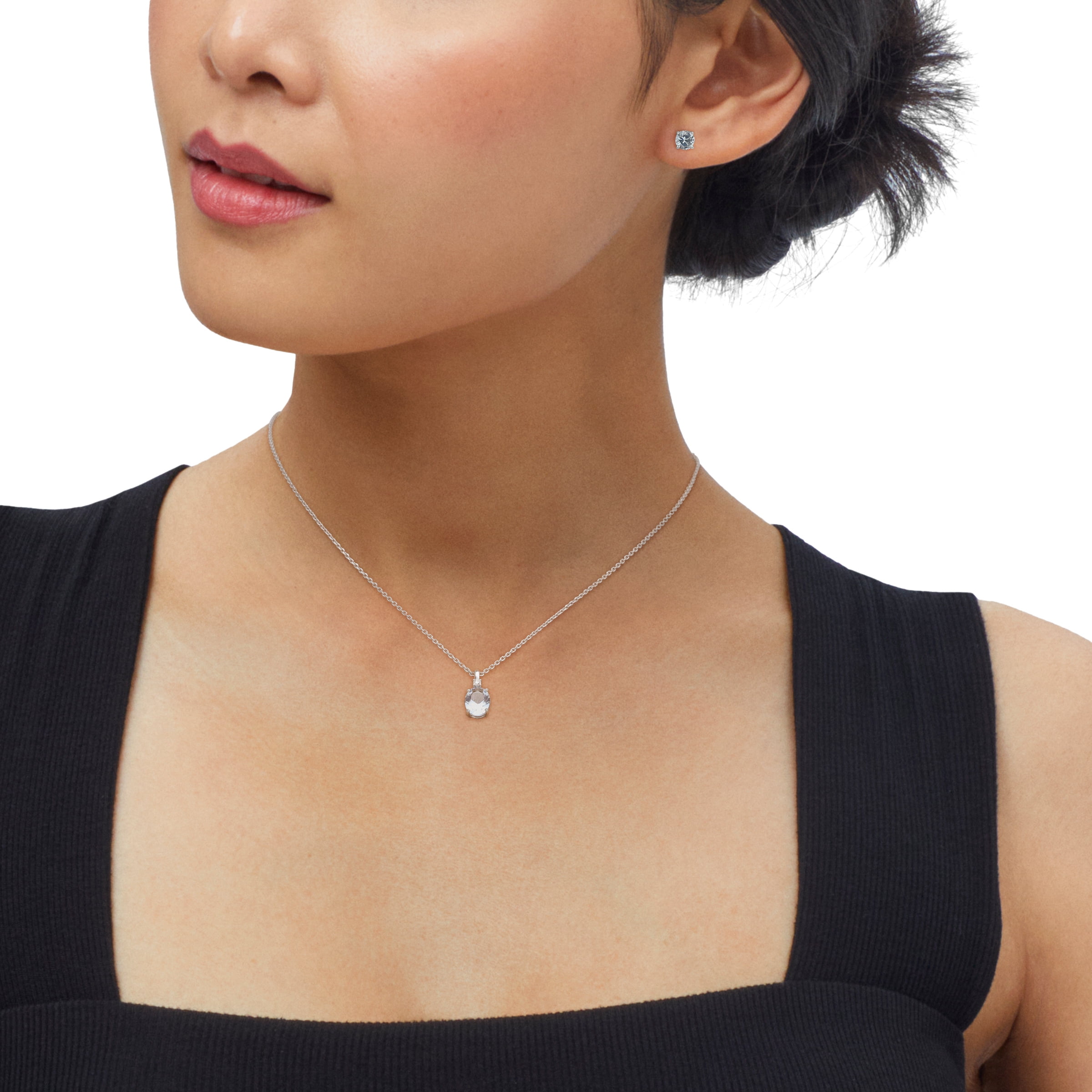 Brilliance Fine Jewelry Simulated Aquamarine and White Cubic Zircoina Pendant Necklace and Studs Set in Sterling Silver