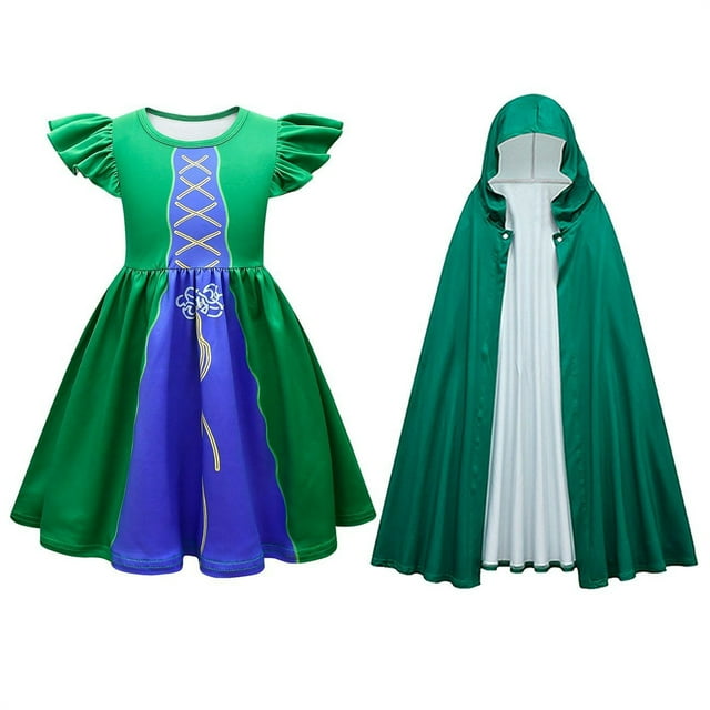 HAWEE Robe Sanderson Sisters Hocus Pocus pour Filles Halloween Cosplay Sarah Mary Costume de Fête, avec Sac