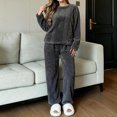 thumbnail image 2 of Gamivast Women's Fuzzy Fleece Pajama Set Cable Knit Long Sleeve Crewneck Top Pants Sleepwear Cozy Loungewear Winter Warm 2 Piece Sweatsuit, 2 of 7
