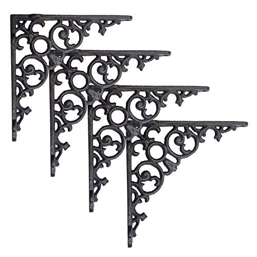 NACH Victorian Scroll Shelf Brackets, Decorative Black Shelf Bracket, Cast Iron, Medium (JS90