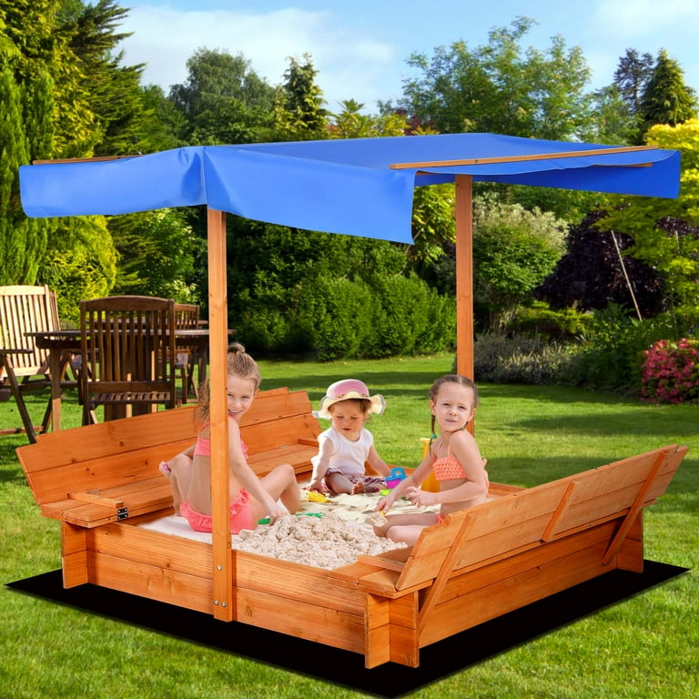GVDV Wooden Sandbox with Bench Cover for Children, 48 x 48 inch